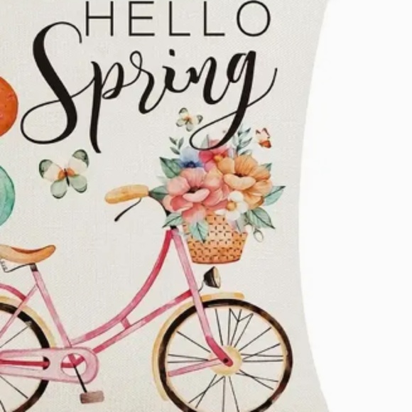 NEW SPRING/EASTER HELLO SPRING PINK VTG BICYCLE FLORAL LINEN PILLOW COVER 17.7" - Picture 4 of 5